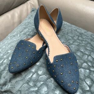 ISAAC MIZRAHI Studded Gold Jean Women’s Pointed Toe Flats size 9